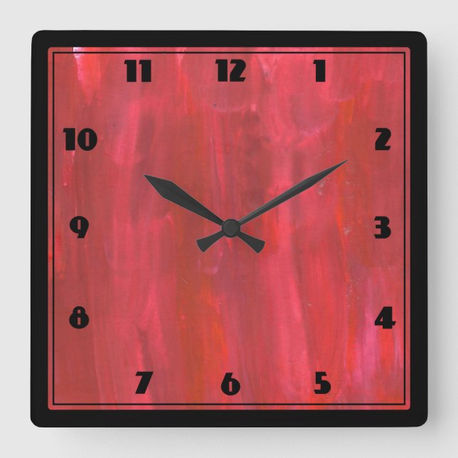 Horloge Carrée Abstrait rouge rustique (Recto)