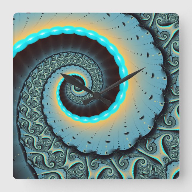 Horloge Carrée Abstraite spirale d'art fractal bleu turquoise ora (Recto)
