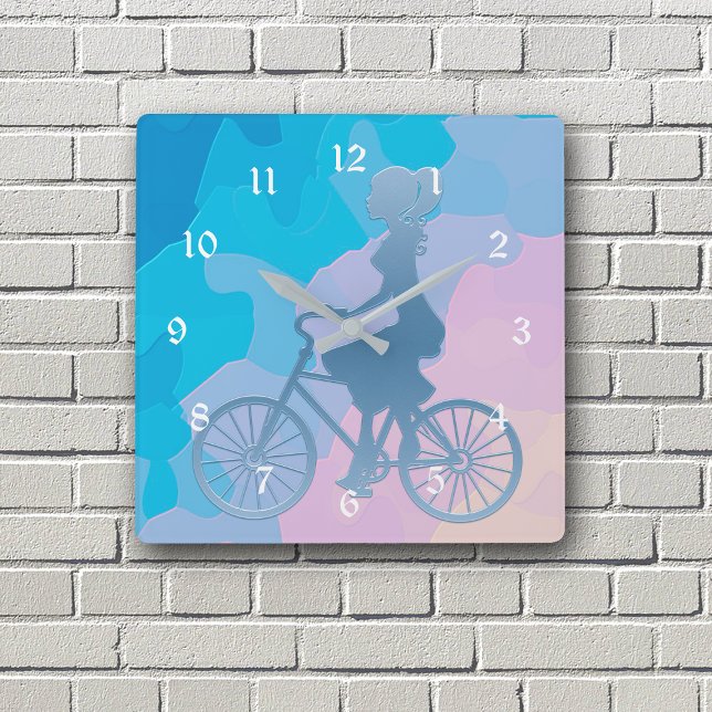 Horloge Carrée Abstraite Sunrise Bicycle Girl (Créateur téléchargé)