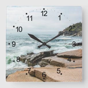 Horloge Carrée Acadia Ocean Waves Coastal Maine Square Wall Clock