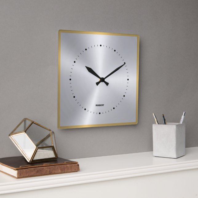 Horloge Carrée Accent Or Gris Argent Métallique brillant (Bureau)