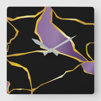 Horloge Carrée Accents d'améthyste Kintsugi
