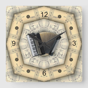 Horloge Carrée Accordion ~ Design musical étrange ~ Unique ~