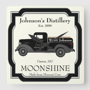 Horloge Carrée Accueil Bar Fun Moonshine Jug Camion Vintage