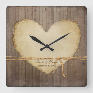 Horloge Carrée Accueil Décor Cartes de clôture en bois rustique B