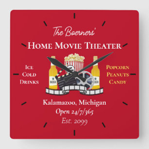 Horloge Carrée Accueil Film Théâtre Popcorn Clapperboard Film