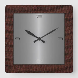Horloge Carrée Acier inoxydable Bordure de Burlap moderne #2
