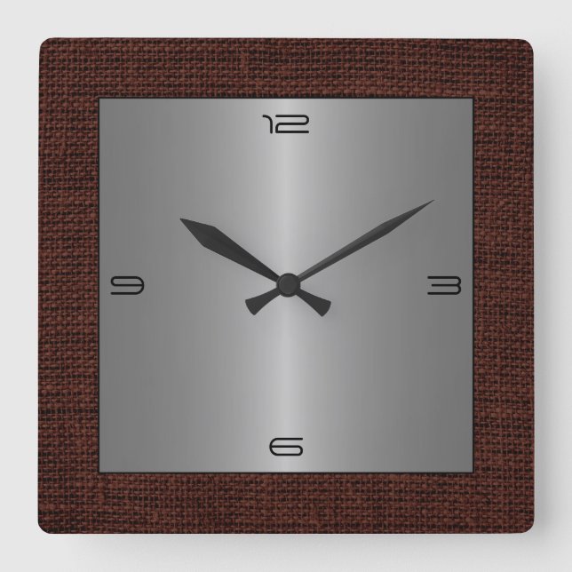Horloge Carrée Acier inoxydable Bordure de Burlap moderne #2 (Recto)