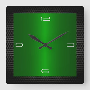 Horloge Carrée Acier inoxydable vert Bordure métallique moderne