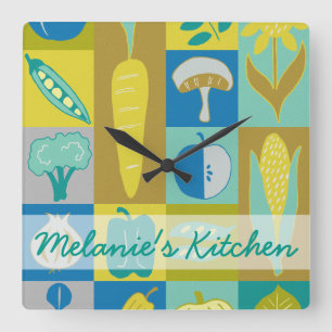 Horloge Carrée Add Your Name   Veggie Blocks II