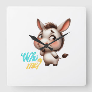 Horloge Carrée Adorable âne pour Noël 2024 - Cadeau parfait