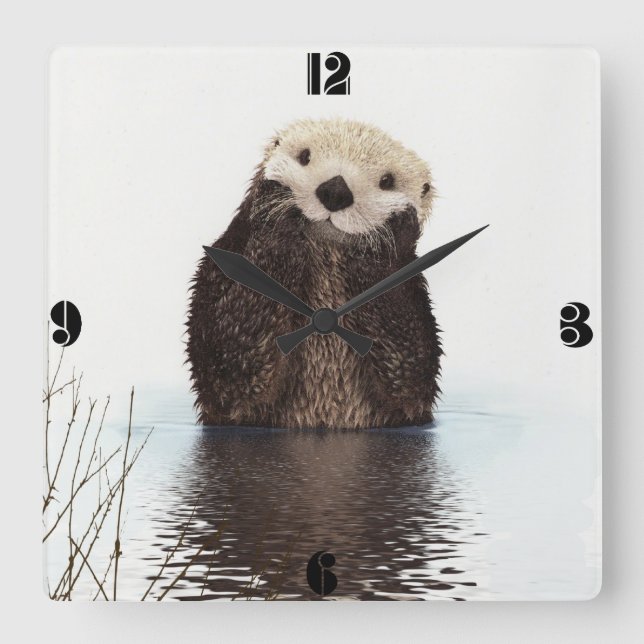 Horloge Carrée adorable animal de loutre moelleuse mignonne (Recto)
