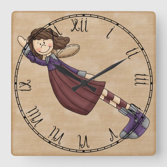 Horloge Carrée Adorable Country Folk Art Rag Angel Doll (Recto)