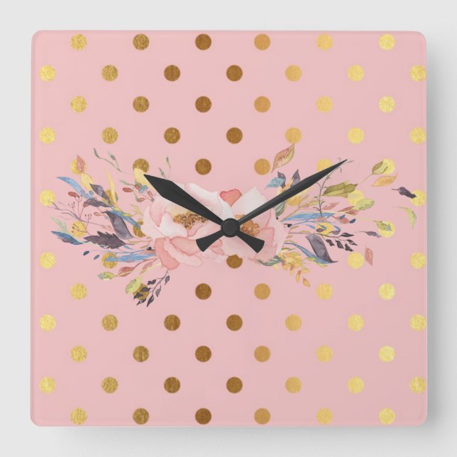 Horloge Carrée Adorable Faux Pois d'or (Recto)