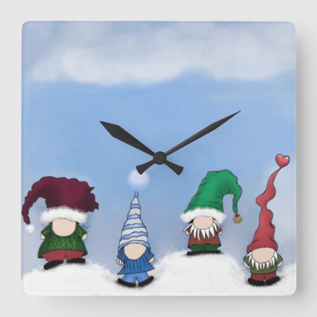 Horloge Carrée Adorable Gnome Posse (Recto)