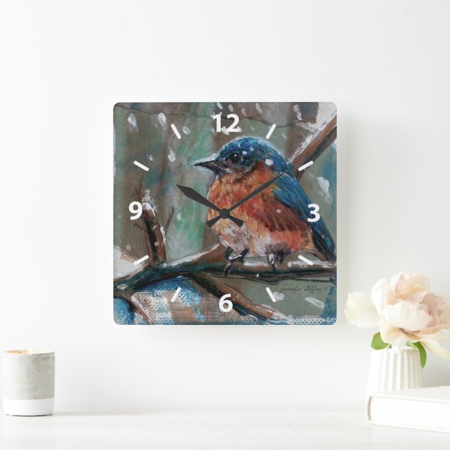 Horloge Carrée Adorable Petit Oiseau bleu de l'Est Chant (Maison)