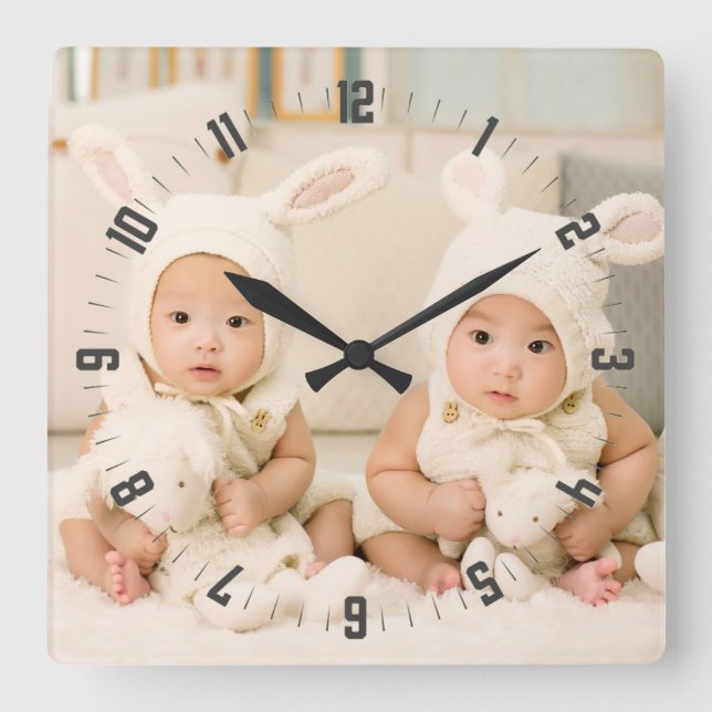 Horloge Carrée Adorable Twins Photo Nursery (Recto)