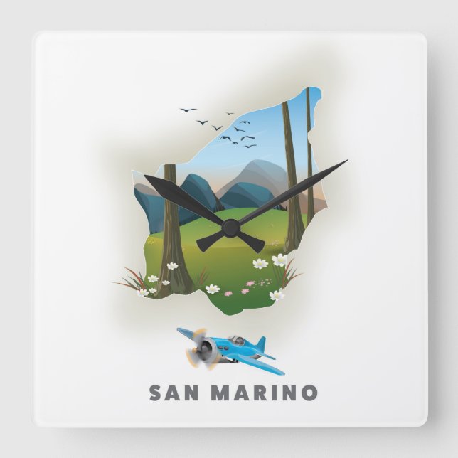Horloge Carrée Affiche de voyage illustrée de Saint-Marin. (Recto)
