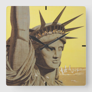 Horloge Carrée Affiche De Voyage Pour New York, United Air Lines