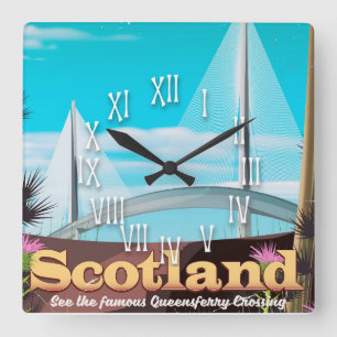 Horloge Carrée Affiche de voyage Queensferry Crossing Écosse
