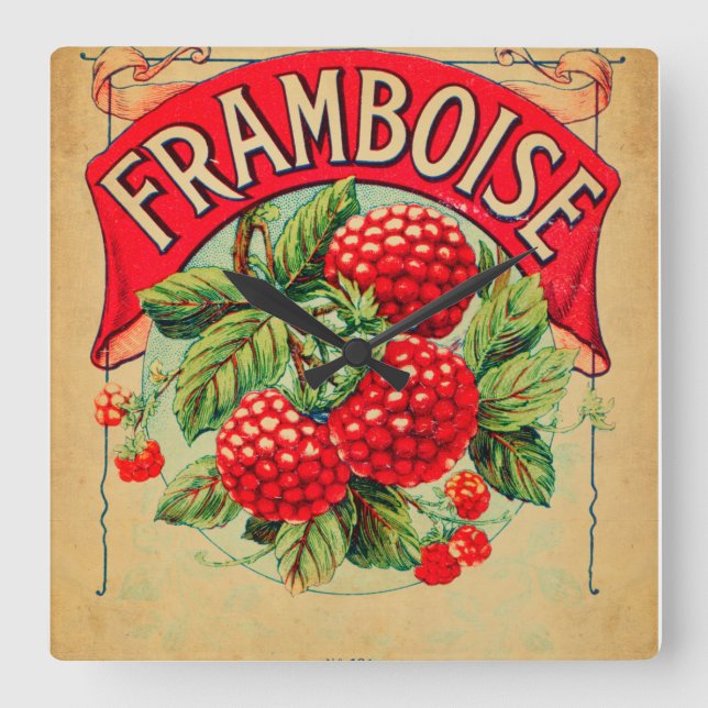 Horloge Carrée Affiche framboise, fruit, strawberry, raspberry, s (Recto)