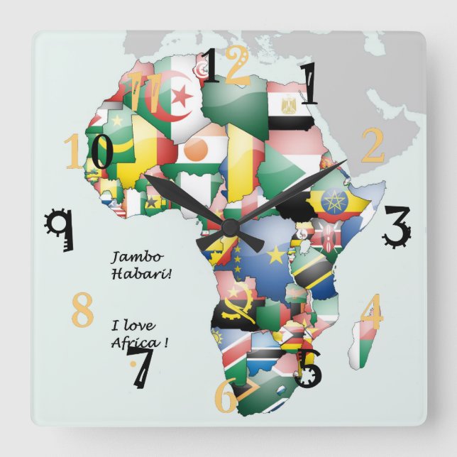 Horloge Carrée Africa Hakuna Matata J'aime l'Afrique  (Recto)