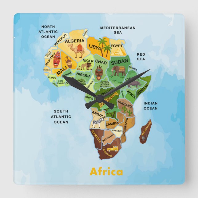 Horloge Carrée Africa Map Square Wall Clock (Recto)