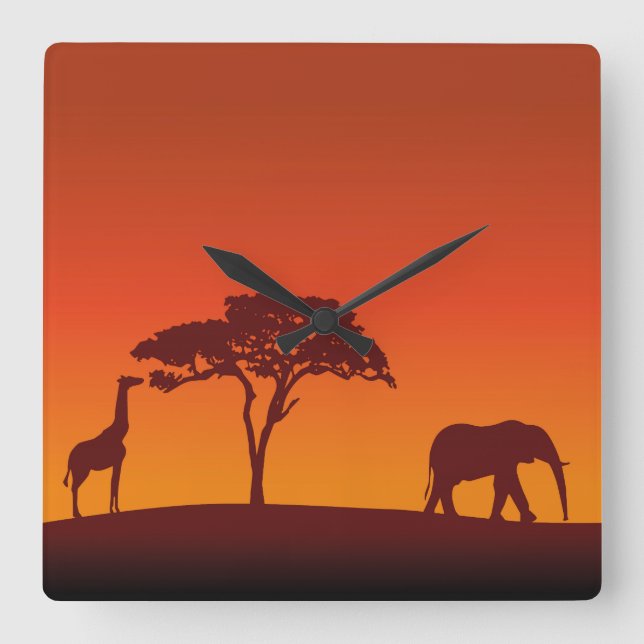 Horloge Carrée African Safari Silhouette (Recto)