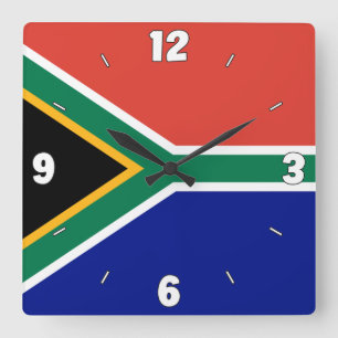 Horloge Carrée Afrique du Sud Drapeau éblouissant patriotique
