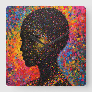 Horloge Carrée Afro Nebula Whisper – Célébration de l'Histoire No