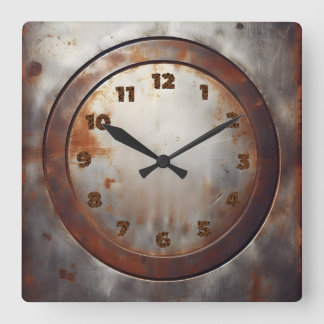 Horloge Carrée aged steel