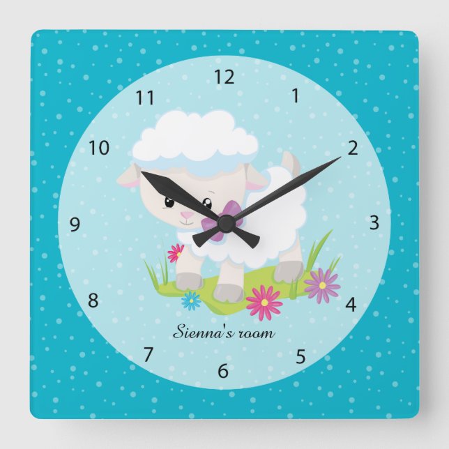 Horloge Carrée Agneau mignon * choisir la couleur arrière - plan (Recto)