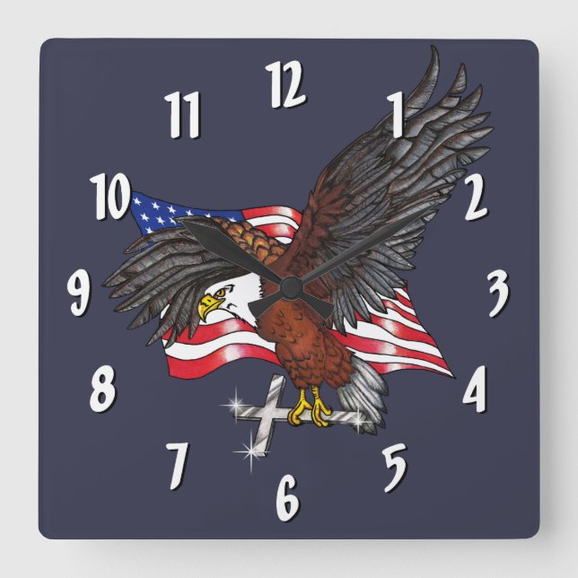 Horloge Carrée Aigle américain avec croix (Recto)