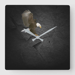Horloge Carrée Aigle Balle Sur Rocher Noir
