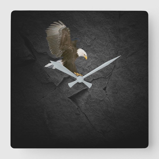 Horloge Carrée Aigle Balle Sur Rocher Noir (Recto)