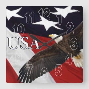 Horloge Carrée Aigle et drapeau américain