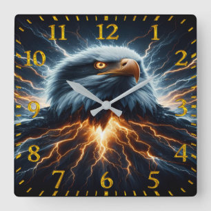 Horloge Carrée Aigle Majestueux Embrasser la foudre