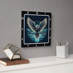 Horloge Carrée Aigle Majestueux Neon Glow