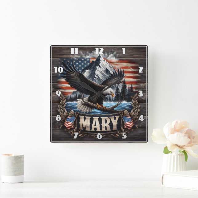 Horloge Carrée Aigle Majestueux Sur L'Eau Avec Arrière - plan De  (Maison)