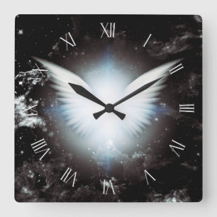 Horloge Carrée Ailes d'anges brillantes