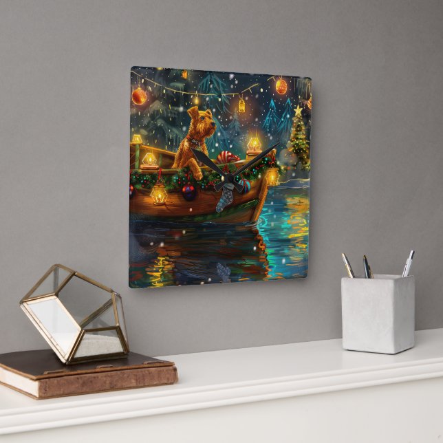 Horloge Carrée Airedale Noël Festival Voyage (Bureau)