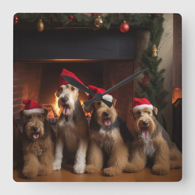 Horloge Carrée Airedale près de la cheminée Noël (Recto)