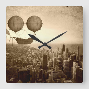 Horloge Carrée Airship Over Chicago