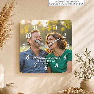 Horloge Carrée Ajoutez votre propre photo de couple 25e anniversa