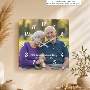 Horloge Carrée Ajoutez votre propre photo de couple 70e anniversa