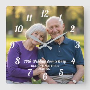 Horloge Carrée Ajoutez votre propre photo de couple 70e anniversa