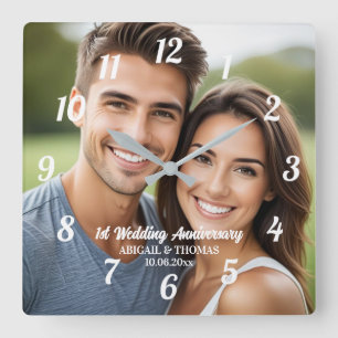 Horloge Carrée Ajoutez votre propre photo de couple pour le 1er a