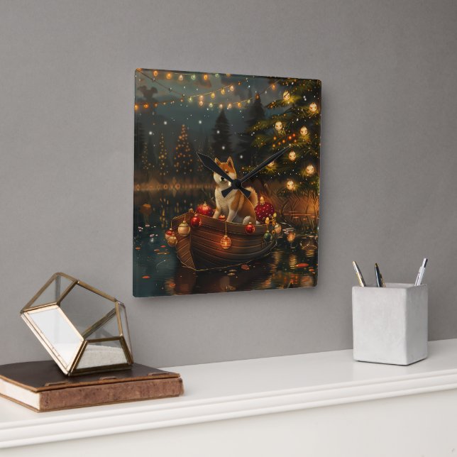 Horloge Carrée Akita Christmas Festive Voyage (Bureau)