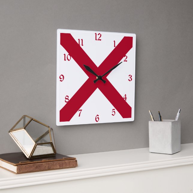 Horloge Carrée Alabama : Drapeau croisé de St Andrew Crimson (Bureau)