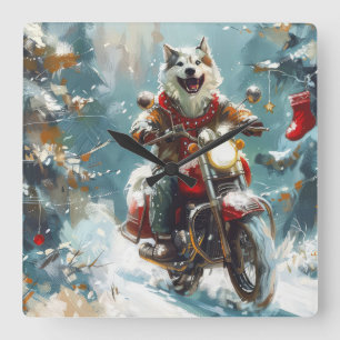 Horloge Carrée Alaskan Malamute Dog équitation moto Noël
